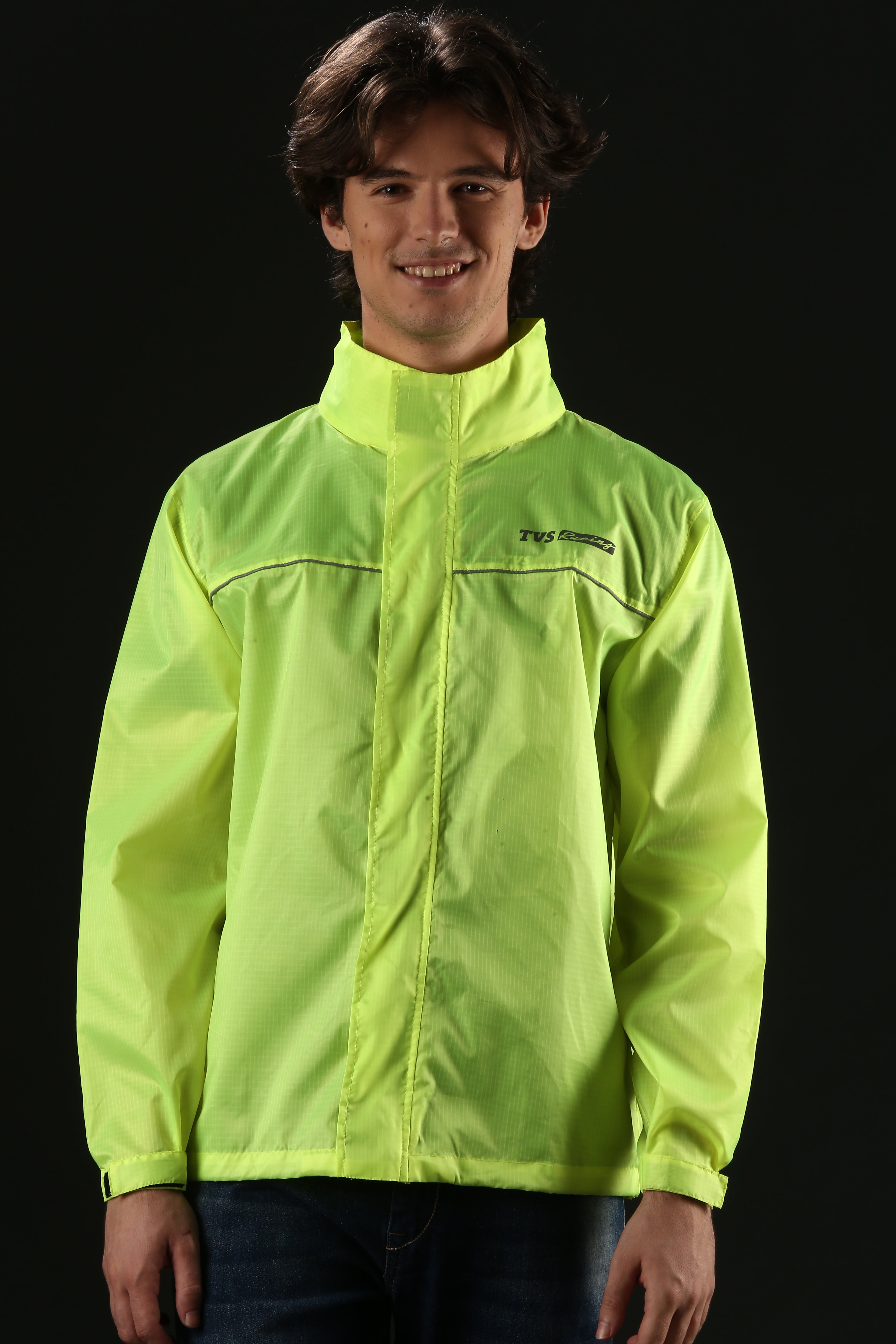 TVS Racing Rainshield Pro Rain Jacket | Lightweight Waterproof Rain Coat for Men | Compact Rain Jacket for Boys & Girls | Windproof Riding Rain Coat with Reflective Details for All-Weather Rides, Color; Neon